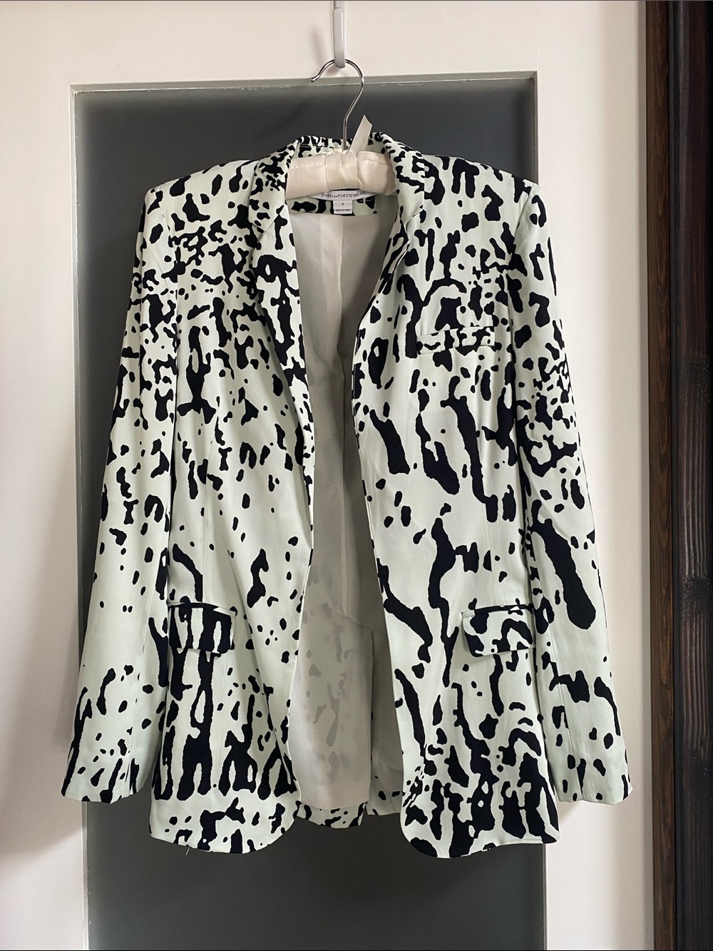 Diane Von Furstenberg Black and White Abstract Print Blazer